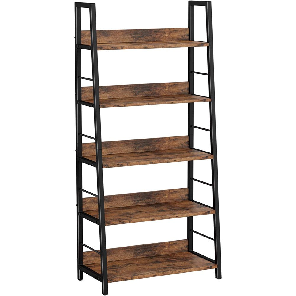 Bookshelves and Bookcases 5 Tiers Ladder Shelf Home Office, Rustic Brown