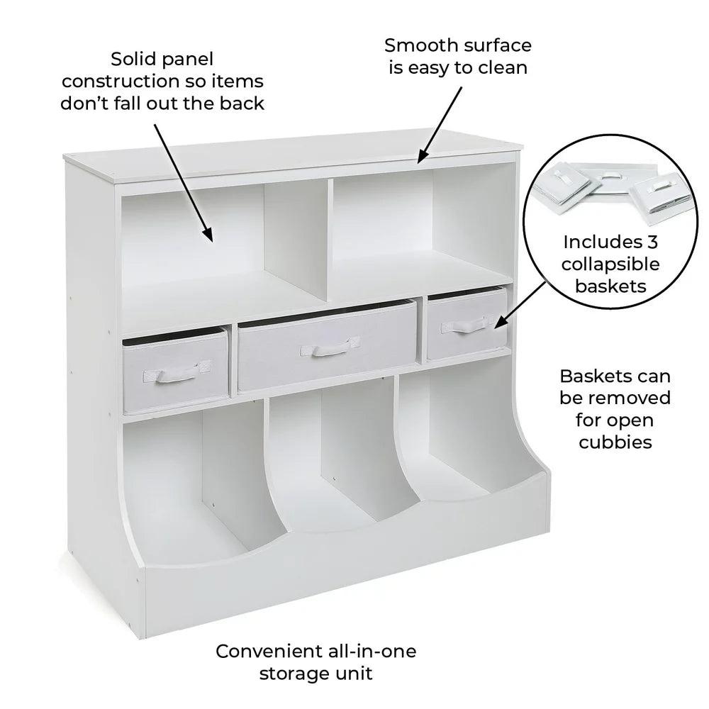 Combo Bin Storage Unit with Three Baskets - White