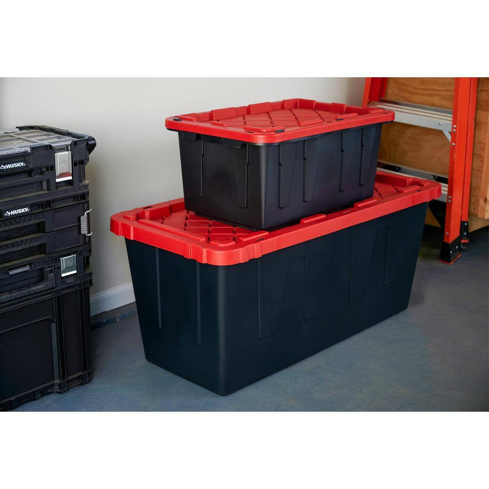 55 Gal. Tough Storage Tote in Black with Red Lid