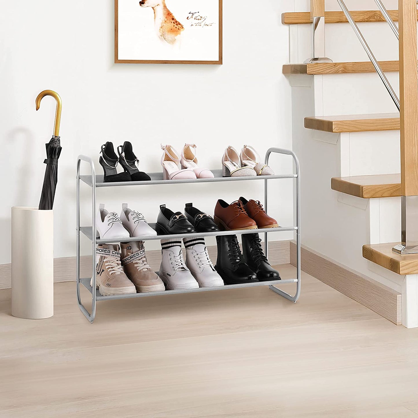 3-Tier Shoe Rack, Fabric Shoe Shelf for Closet Bedroom Entryway (Light Gray)