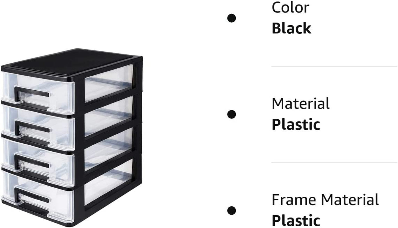 4 Drawer Desktop Storage Organizer,Plastic Containers Storage Organizer Dresser Organizer Home Dresser (Black and Transparent)