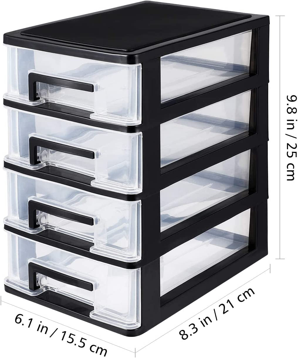 4 Drawer Desktop Storage Organizer,Plastic Containers Storage Organizer Dresser Organizer Home Dresser (Black and Transparent)