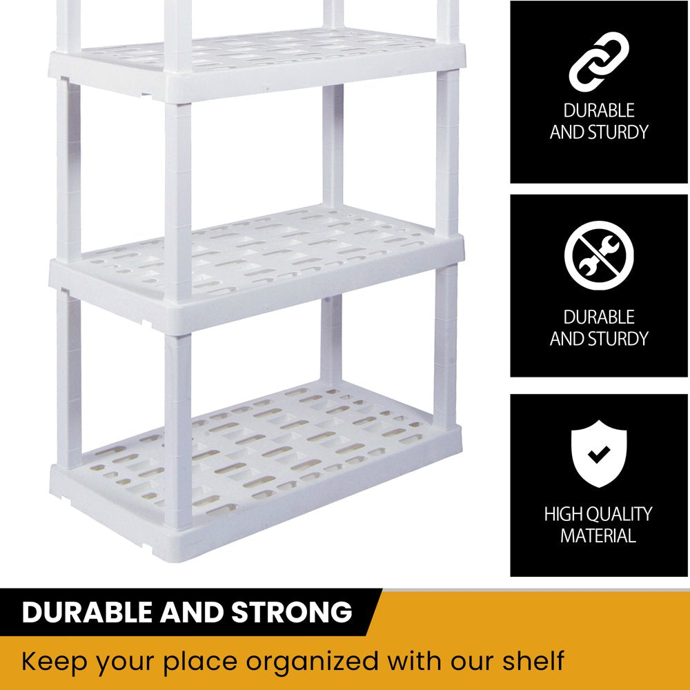 Garage Shelves, Pack of 2 Plastic Storage Shelving Unit 4 Shelves, White 400 Lbs Capacity 56" H X 14" D X 30" W