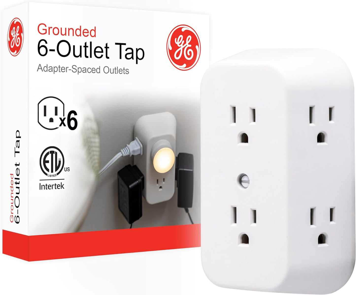 6-Outlet Extender, Grounded Wall Tap, Adapter Spaced Outlets, 3-Prong, Multiple Plug, Quick and Easy Install, Cruise Essentials, UL Listed, White, 50759