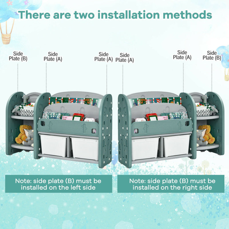 Kids Toy Storage Organizer with 2-Tier Bookshelf and Plastic Bins