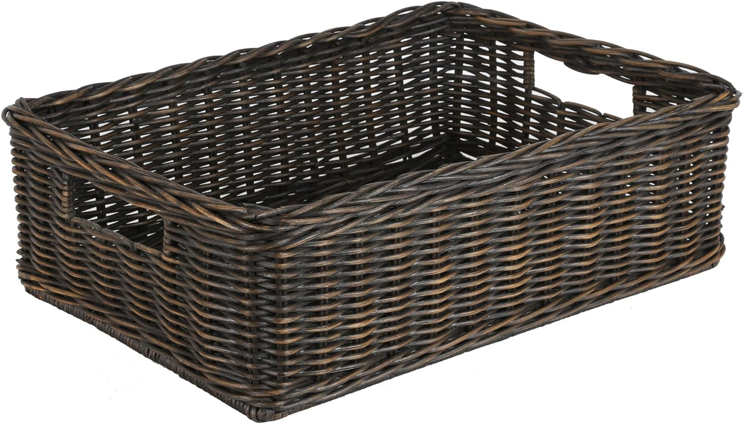 under the Bed/Basic Wicker Storage Basket, Medium, 20 in L X 14.5 in W X 6 in H, Antique Walnut Brown