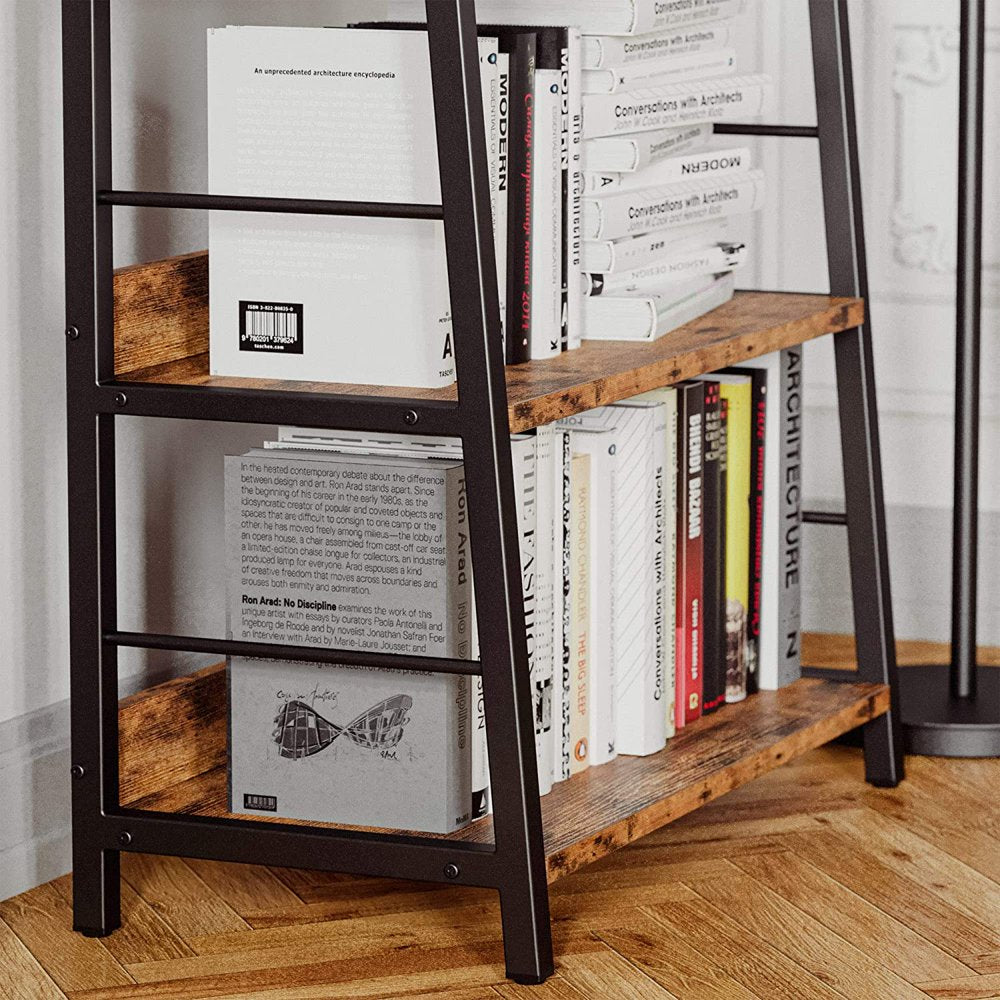 Bookshelves and Bookcases 5 Tiers Ladder Shelf Home Office, Rustic Brown