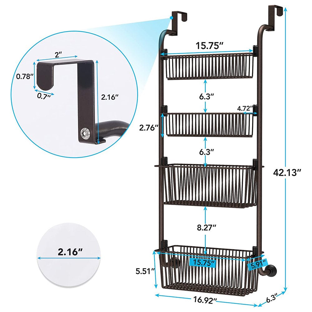 4-Tier over the Door Pantry Organizer Rack Baskets Pantry Door Organization and Storage Heavy-Duty Metal Kitchen Spice Rack over Door Can Organizer