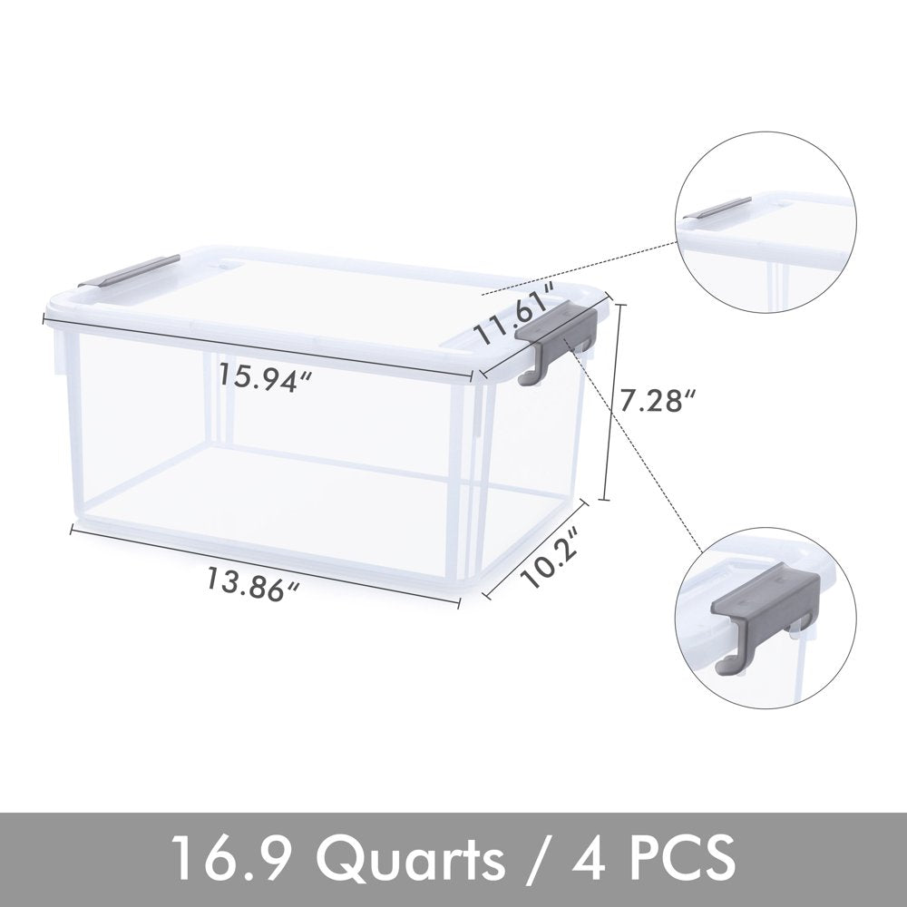 17 QT 4 Packs Plastic Storage Bins with Latching Lids Stackable Clear Storage Bins for Garage Closet Classroom Kitchen