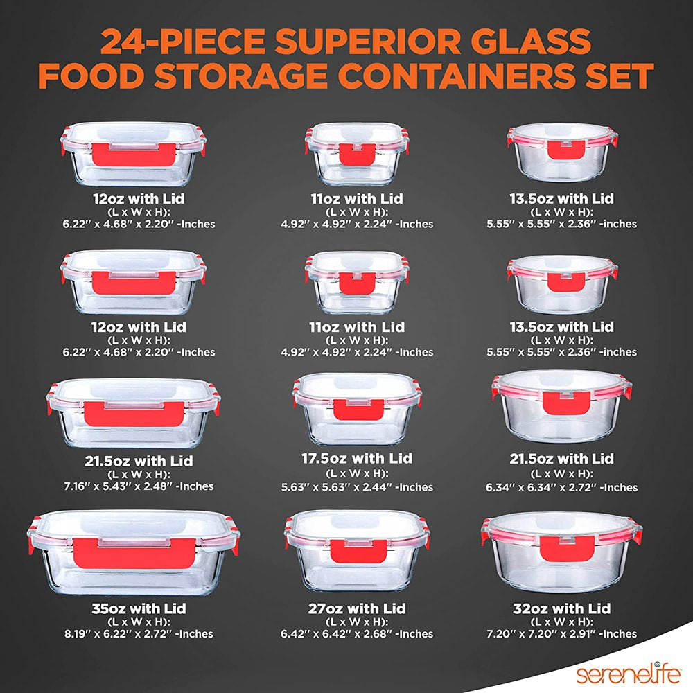 24-Piece Food Glass Storage Containers Superior Glass Food Storage Set, Stackable Design