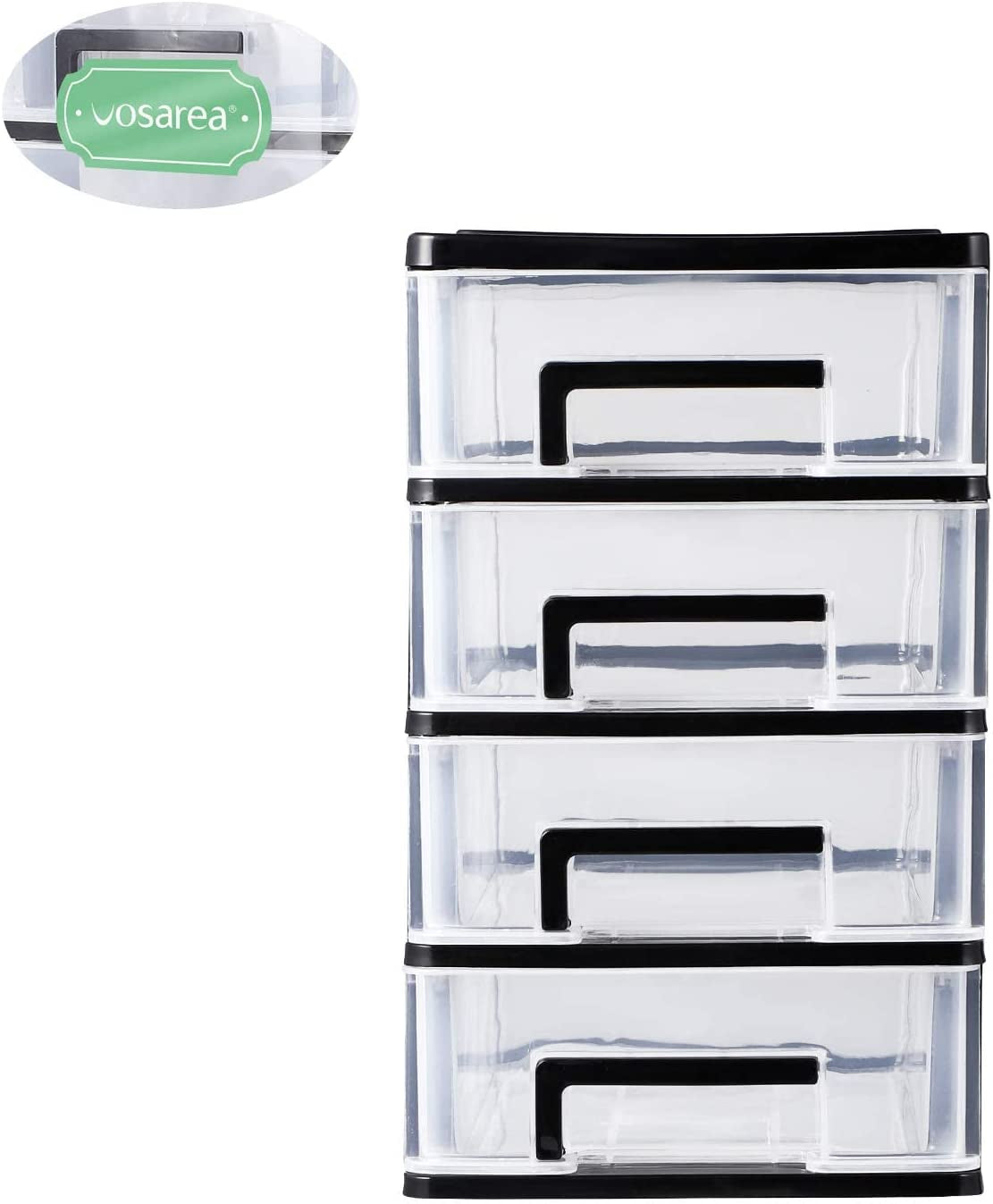 4 Drawer Desktop Storage Organizer,Plastic Containers Storage Organizer Dresser Organizer Home Dresser (Black and Transparent)