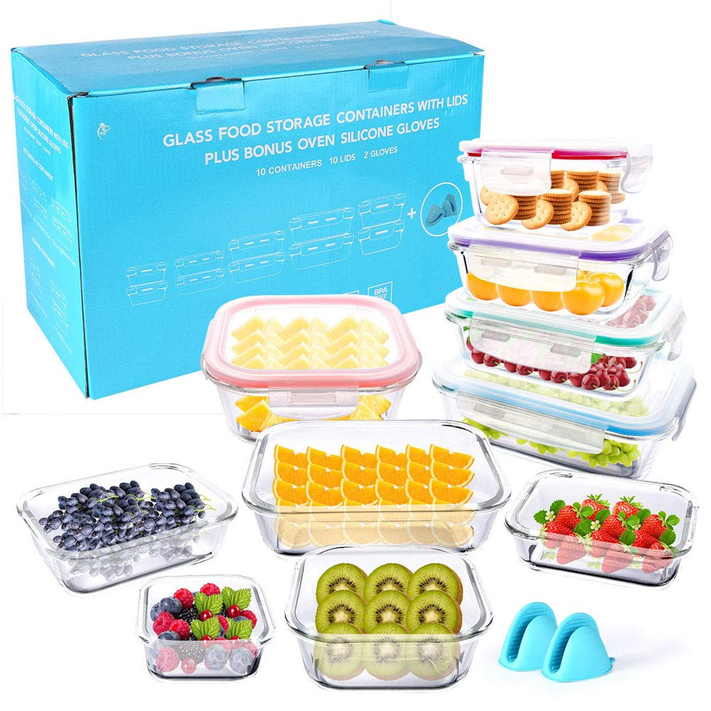 Glass Food Storage Airtight and Leakproof Containers Set 20 Pieces