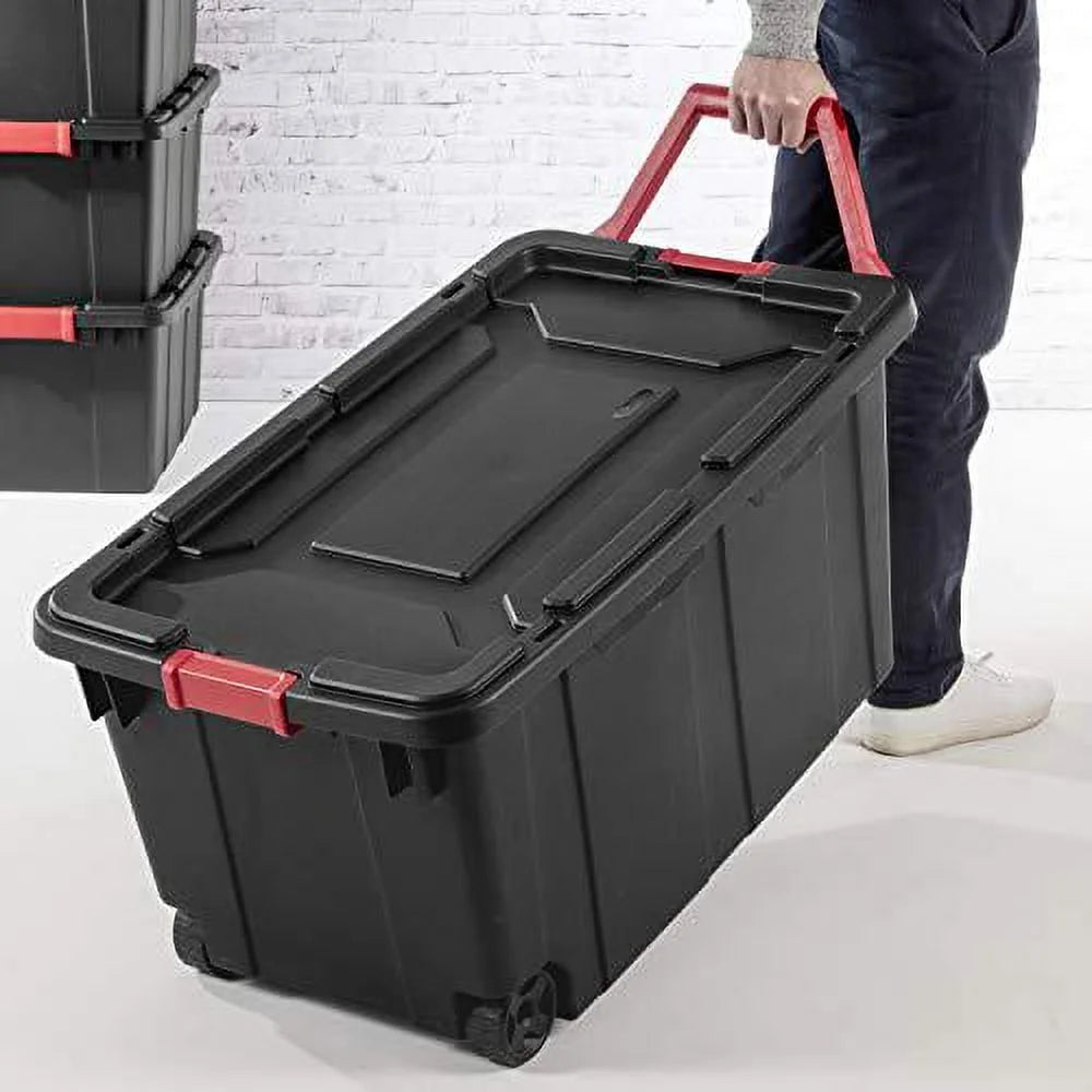 Heavy Duty 40 Gallon Wheeled Black Storage Tote, 2 Pack | 14699002