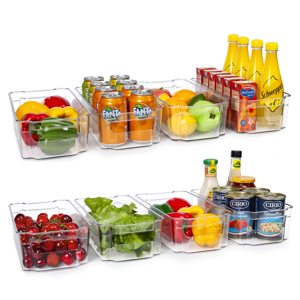 Refrigerator Organizer Bins,  8Pcs Clear Plastic Bins, Pantry Kitchen Organization and Storage, 12.5" Long