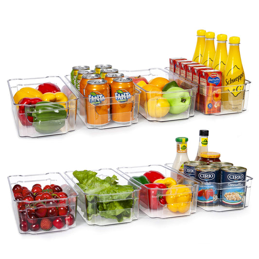 Refrigerator Organizer Bins,  8Pcs Clear Plastic Bins, Pantry Kitchen Organization and Storage, 12.5" Long