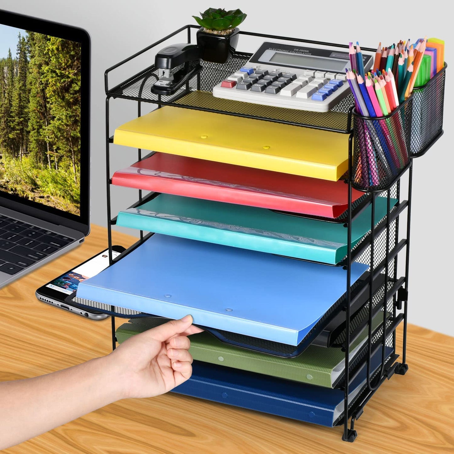 8 Tier Mesh Desk Organizers with Pen Holder, Paper Letter Tray Organizer, Desktop File Organizer and Storage, Office Supplies File Holder, Desk Organizer for Home Office School