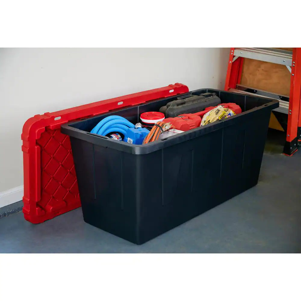 55 Gal. Tough Storage Tote in Black with Red Lid