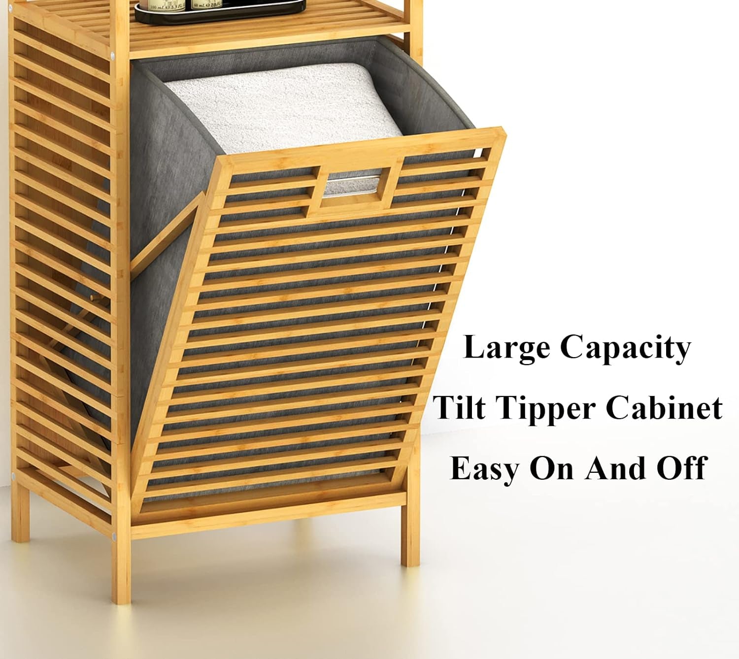 Bamboo Laundry Hamper Basket Laundry Room Organization Bathroom Storage Cabinet 2-Tier Freestanding Clothes Hamper Laundry Sorter with Tilt-Out and Removable Bags Laundry Room Shelves