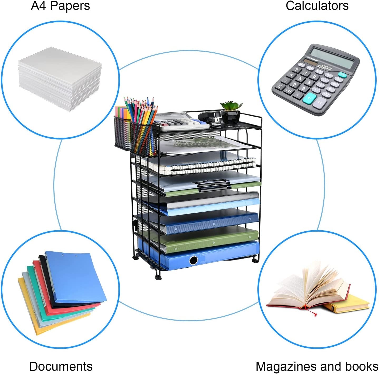 8 Tier Mesh Desk Organizers with Pen Holder, Paper Letter Tray Organizer, Desktop File Organizer and Storage, Office Supplies File Holder, Desk Organizer for Home Office School