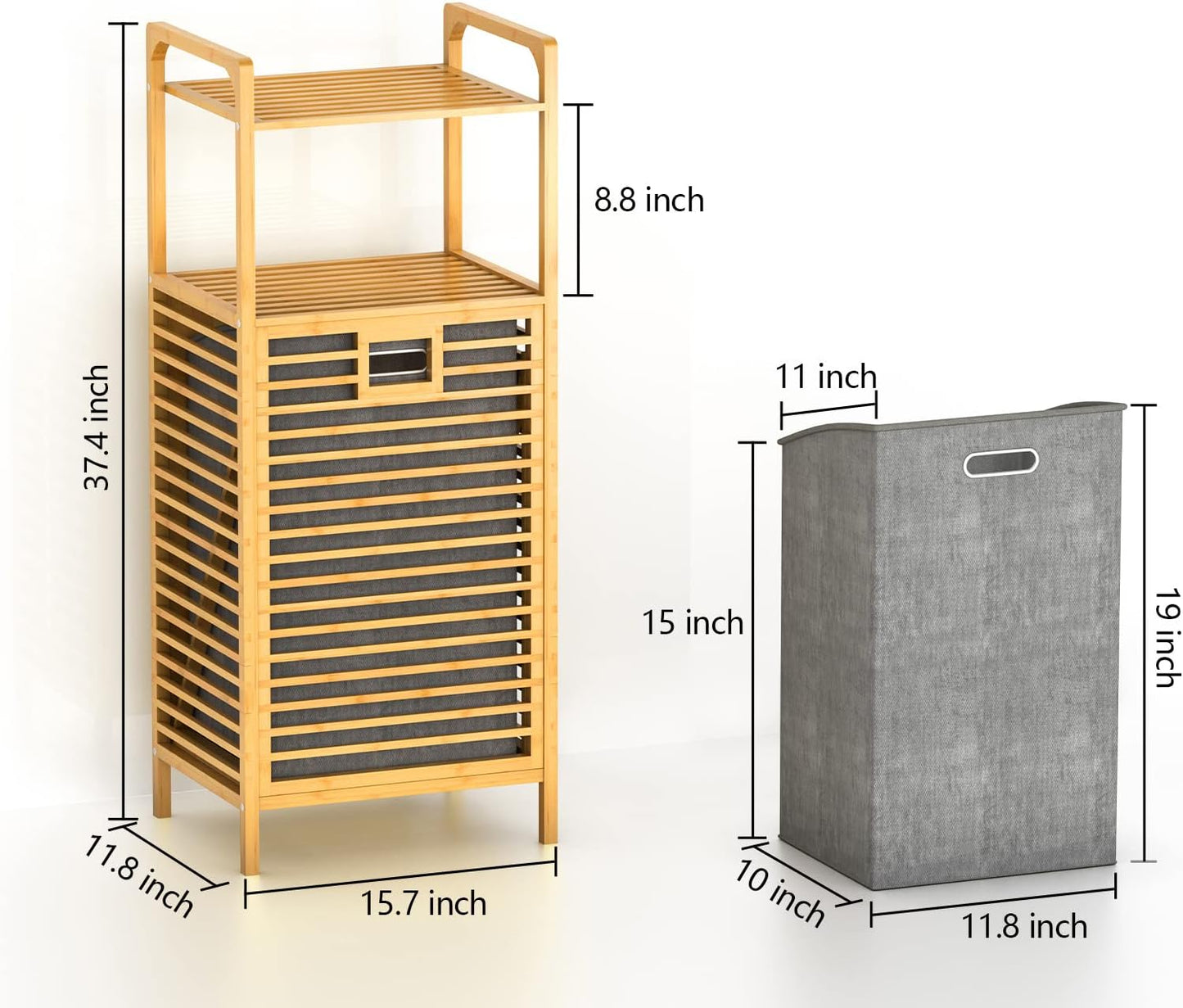 Bamboo Laundry Hamper Basket Laundry Room Organization Bathroom Storage Cabinet 2-Tier Freestanding Clothes Hamper Laundry Sorter with Tilt-Out and Removable Bags Laundry Room Shelves