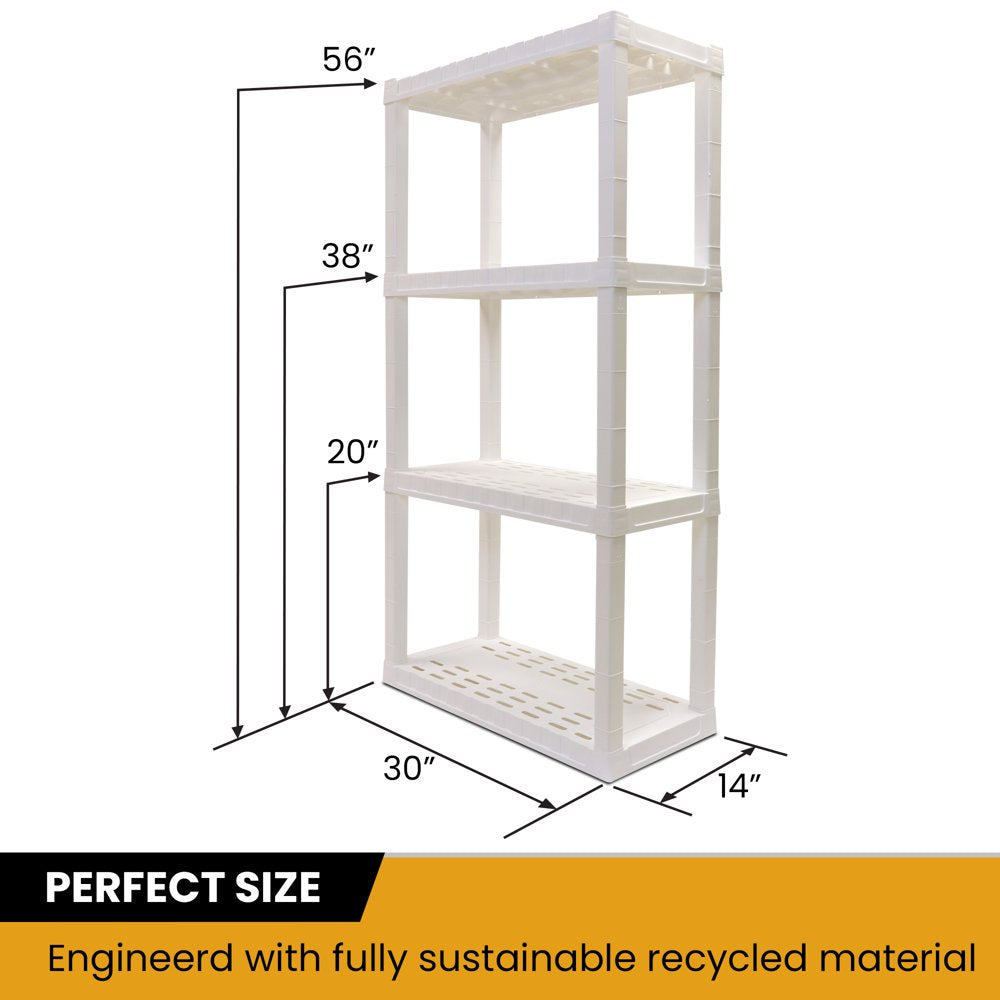 Garage Shelves, Pack of 2 Plastic Storage Shelving Unit 4 Shelves, White 400 Lbs Capacity 56" H X 14" D X 30" W