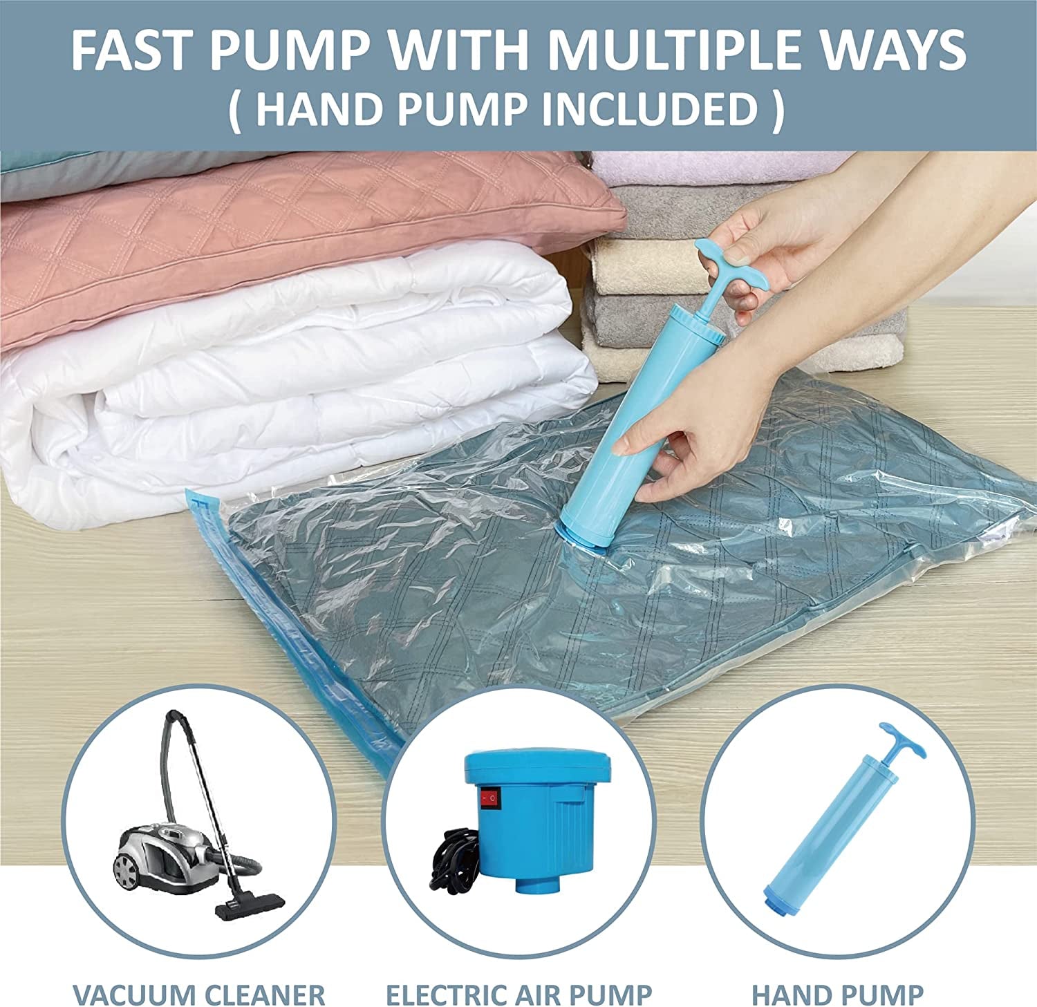 Vacuum Storage Bags, 10 Large Space Saver Bags Seal with Pump, Sealer for Clothes, Comforters, Blankets, Bedding