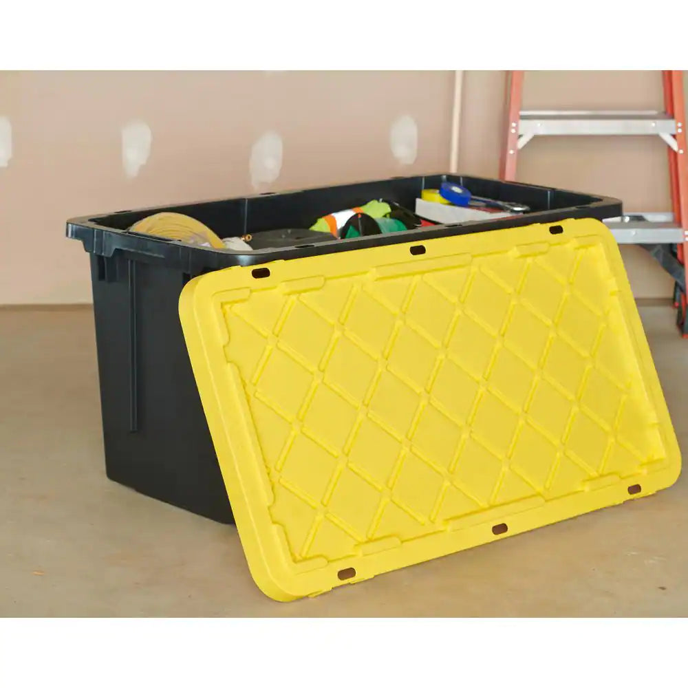 70 Gal. Tough Storage Tote with Wheels in Black with Yellow Lid