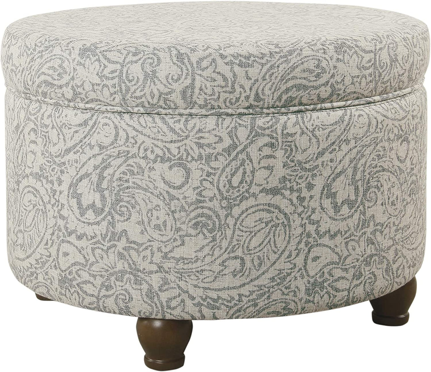 Home Decor | Upholstered round Storage Ottoman | Ottoman with Storage for Living Room & Bedroom, Gray Floral