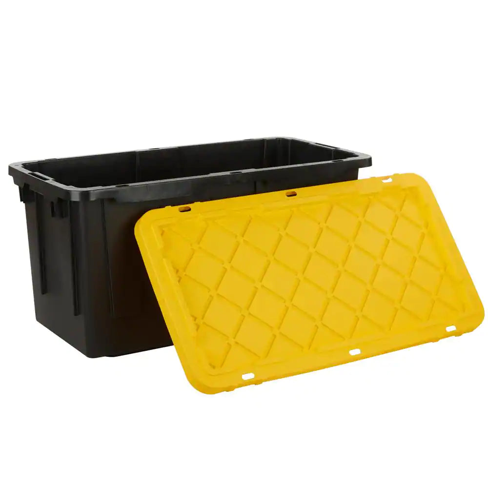 70 Gal. Tough Storage Tote with Wheels in Black with Yellow Lid