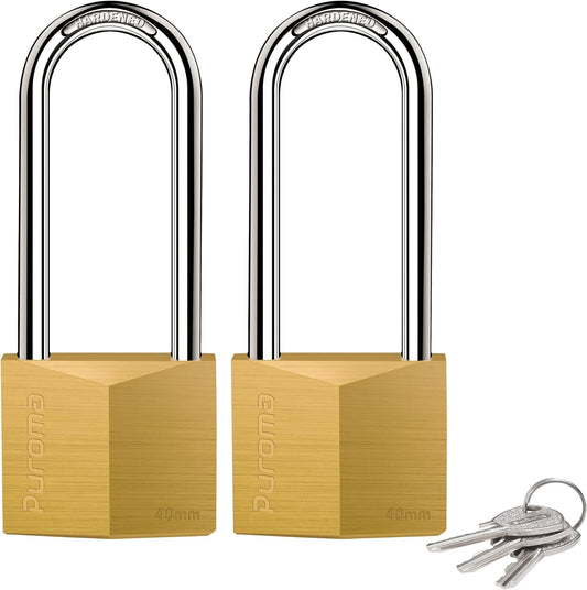 2 Pack Keyed Padlock Waterproof Solid Brass Lock, 2.6 Inch Padlock with Keys for Sheds, Storage Unit School Gym Locker, Fence, Toolbox, Hasp Storage