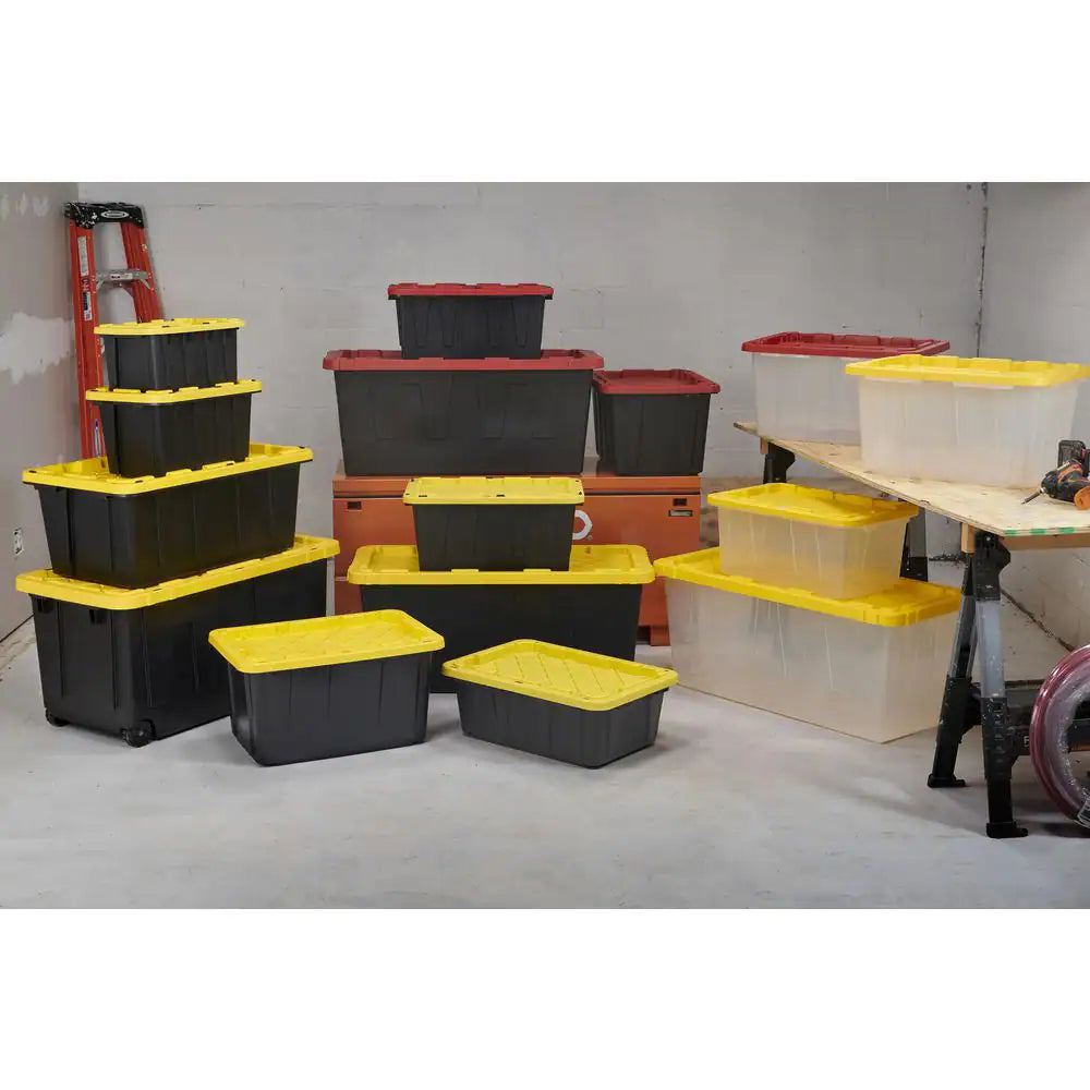 70 Gal. Tough Storage Tote with Wheels in Black with Yellow Lid