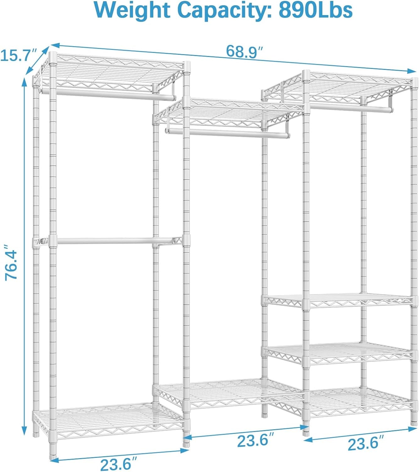 V5 Portable Closet Wardrobe Heavy Duty Clothes Rack Freestanding Metal Clothing Rack, White