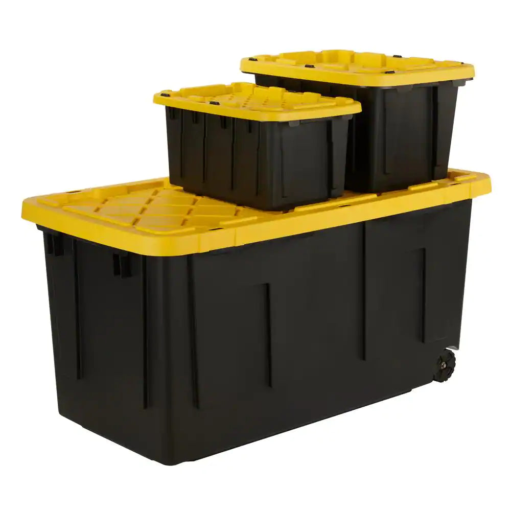 70 Gal. Tough Storage Tote with Wheels in Black with Yellow Lid