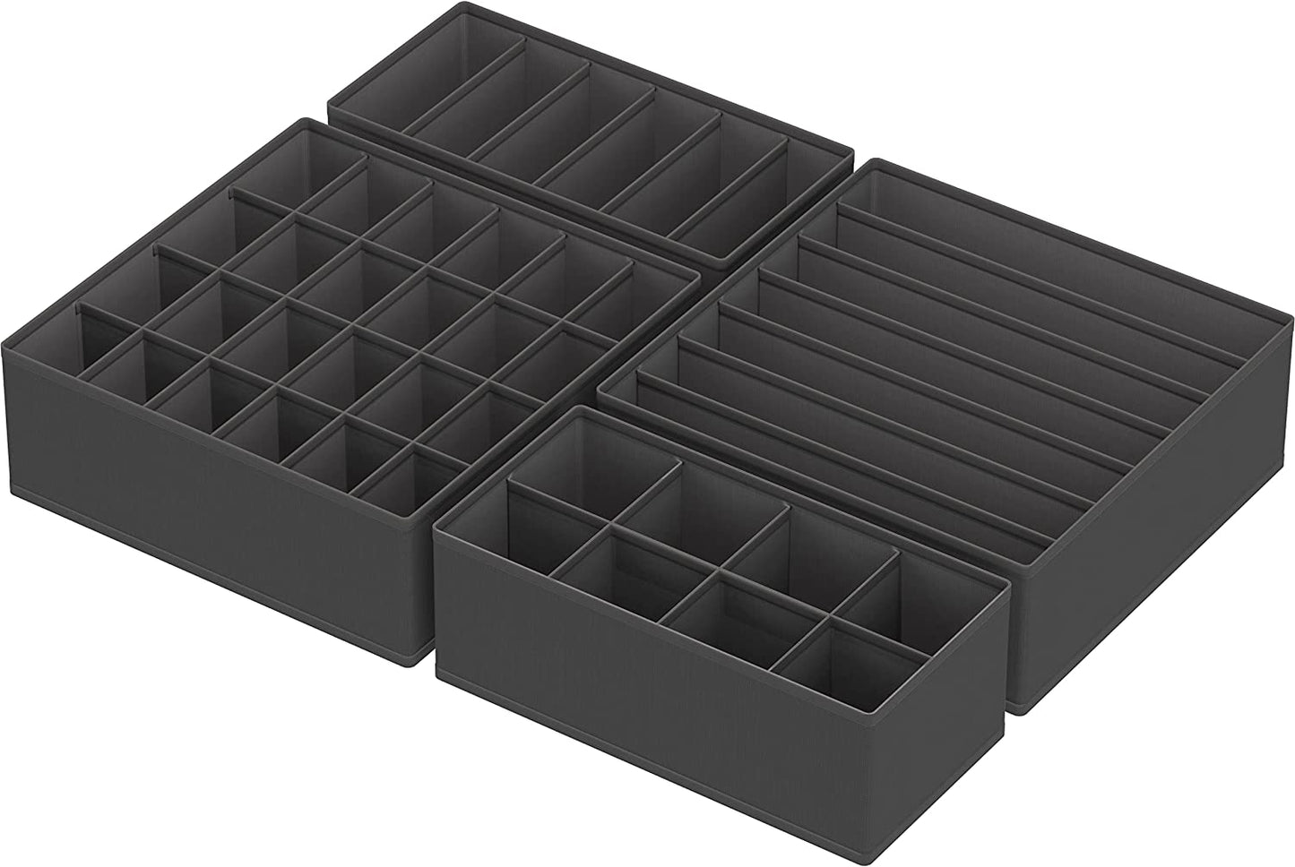 Closet Underwear Organizer Drawer Divider 4 Set, Dark Grey