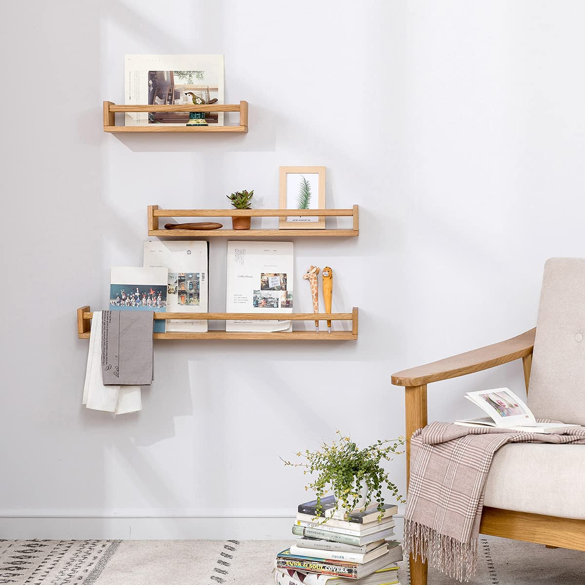 Oak Floating Shelves, Nursery Book Shelves Wall Bookshelf for Kids Floating Bookshelves Wall Shelves for Living Room Bedroom Decor,Kitchen Spice Rack,Bathroom Storage Rack(Oak24 Inches)