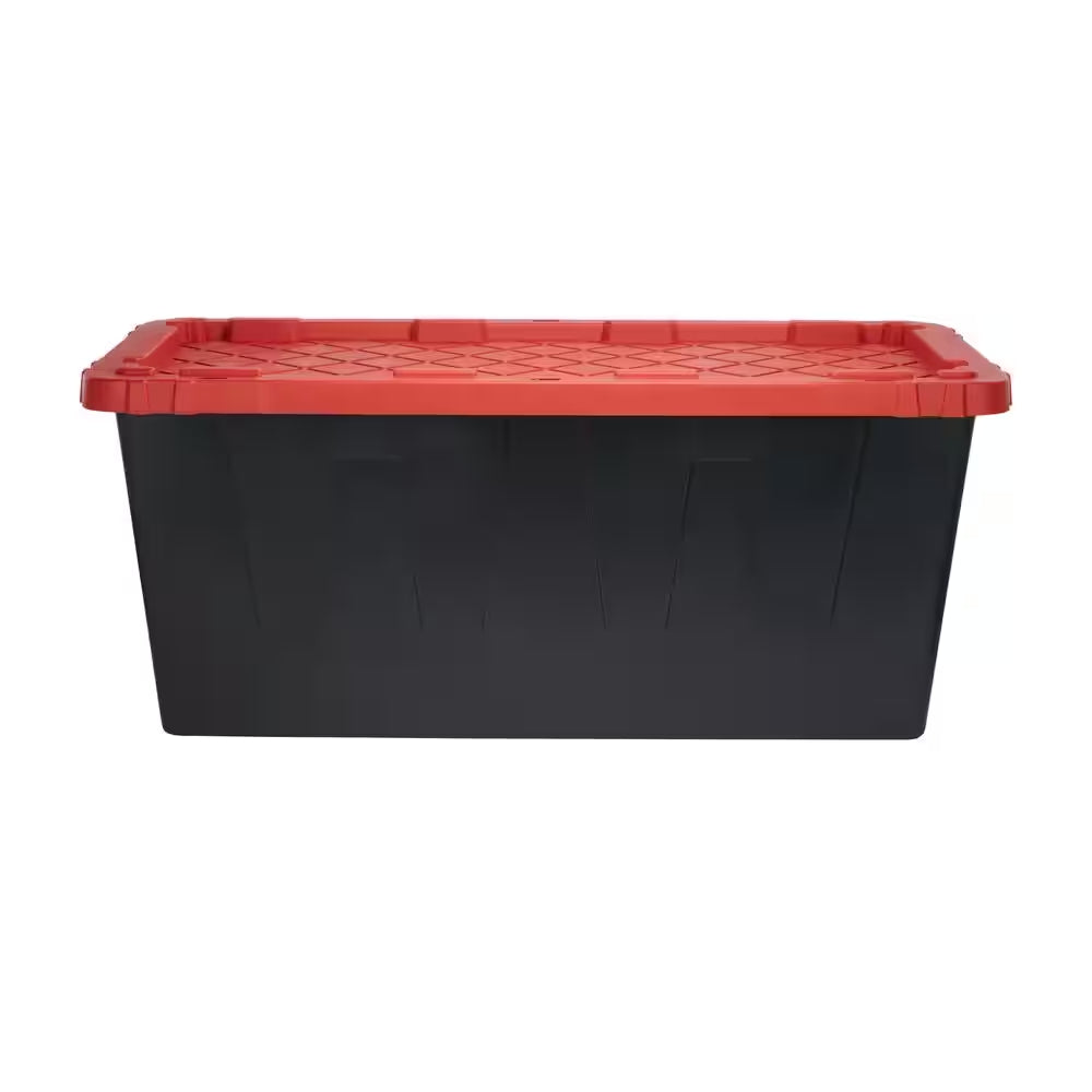 55 Gal. Tough Storage Tote in Black with Red Lid