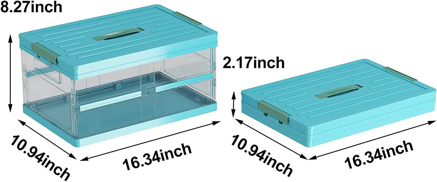 Collapsible Storage Bins with Lids, Stackable Clear Latch Storage Box with Handle, Folding Plastic Containers, 22Qt, Blue