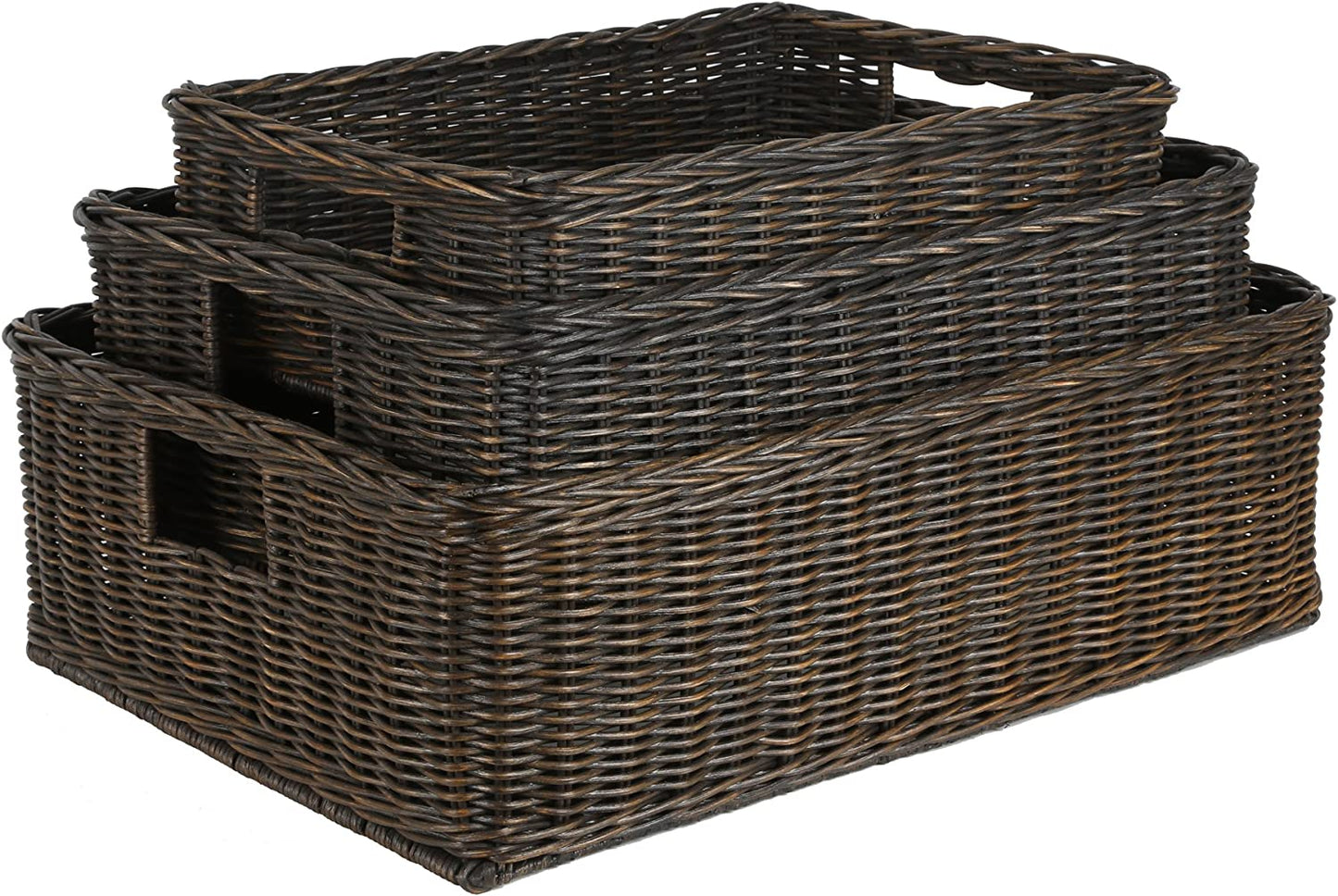 under the Bed/Basic Wicker Storage Basket, Medium, 20 in L X 14.5 in W X 6 in H, Antique Walnut Brown