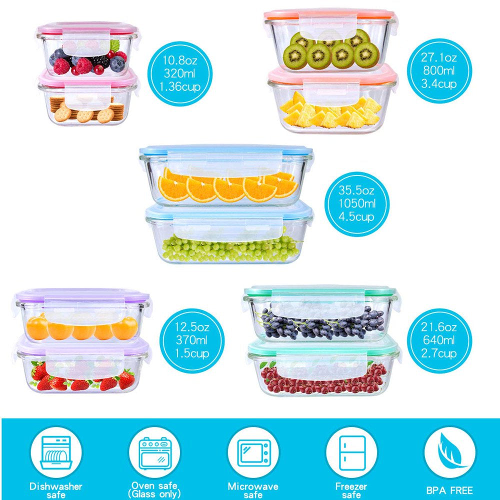 Glass Food Storage Airtight and Leakproof Containers Set 20 Pieces