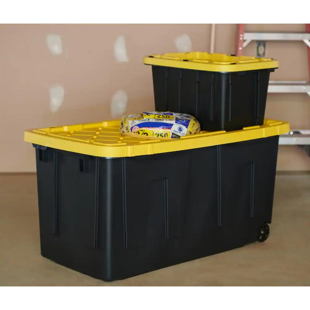 70 Gal. Tough Storage Tote with Wheels in Black with Yellow Lid