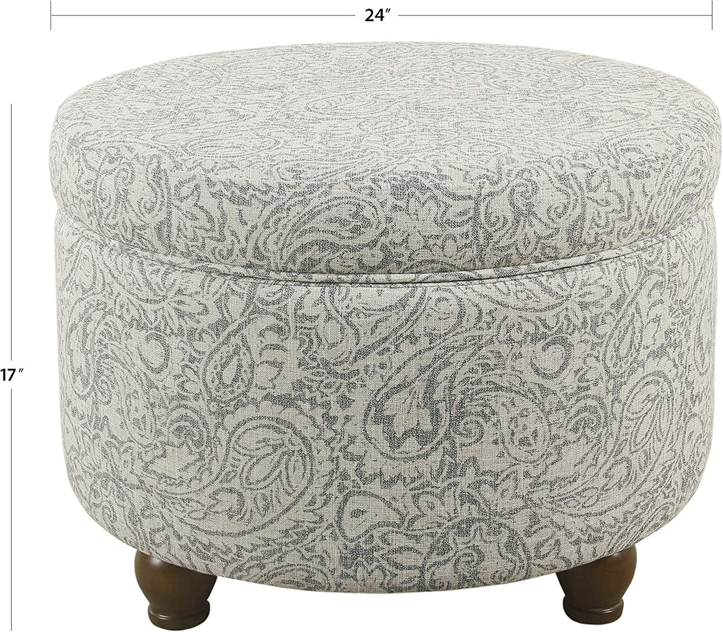 Home Decor | Upholstered round Storage Ottoman | Ottoman with Storage for Living Room & Bedroom, Gray Floral