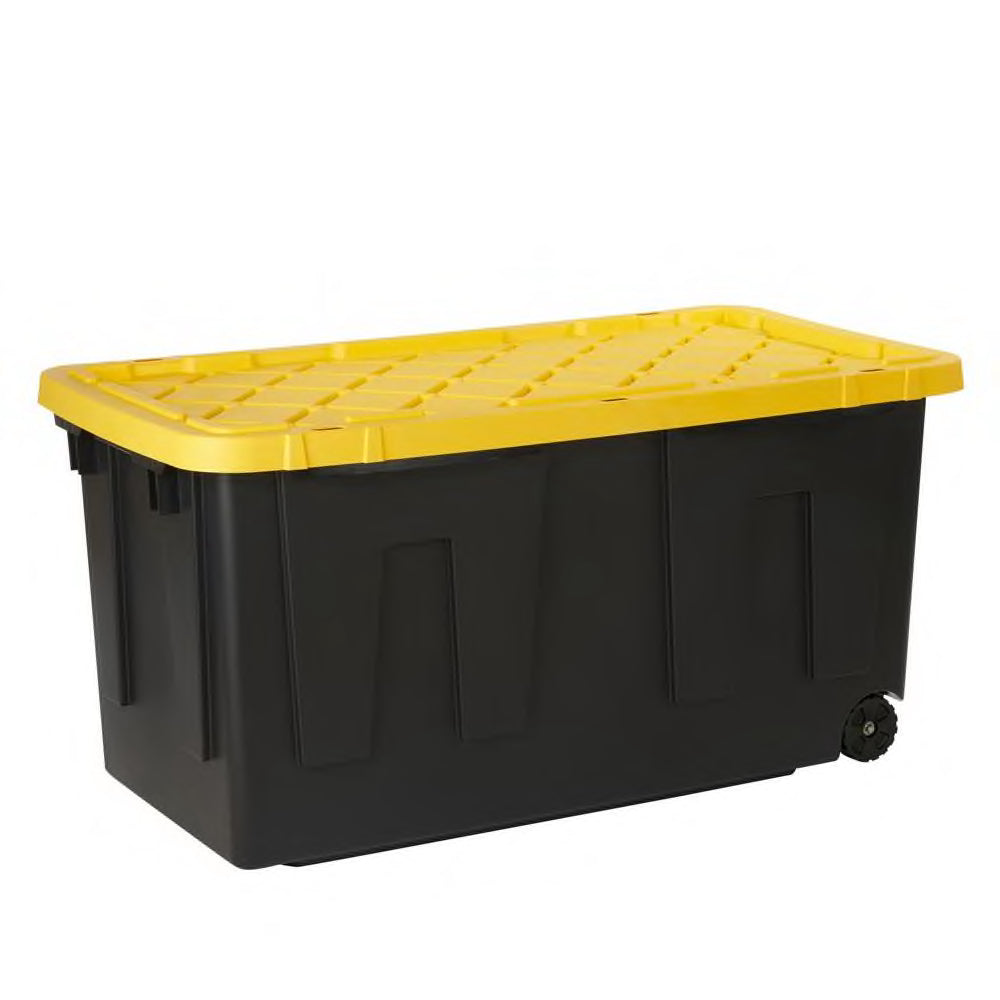 70 Gal. Tough Storage Tote with Wheels in Black with Yellow Lid