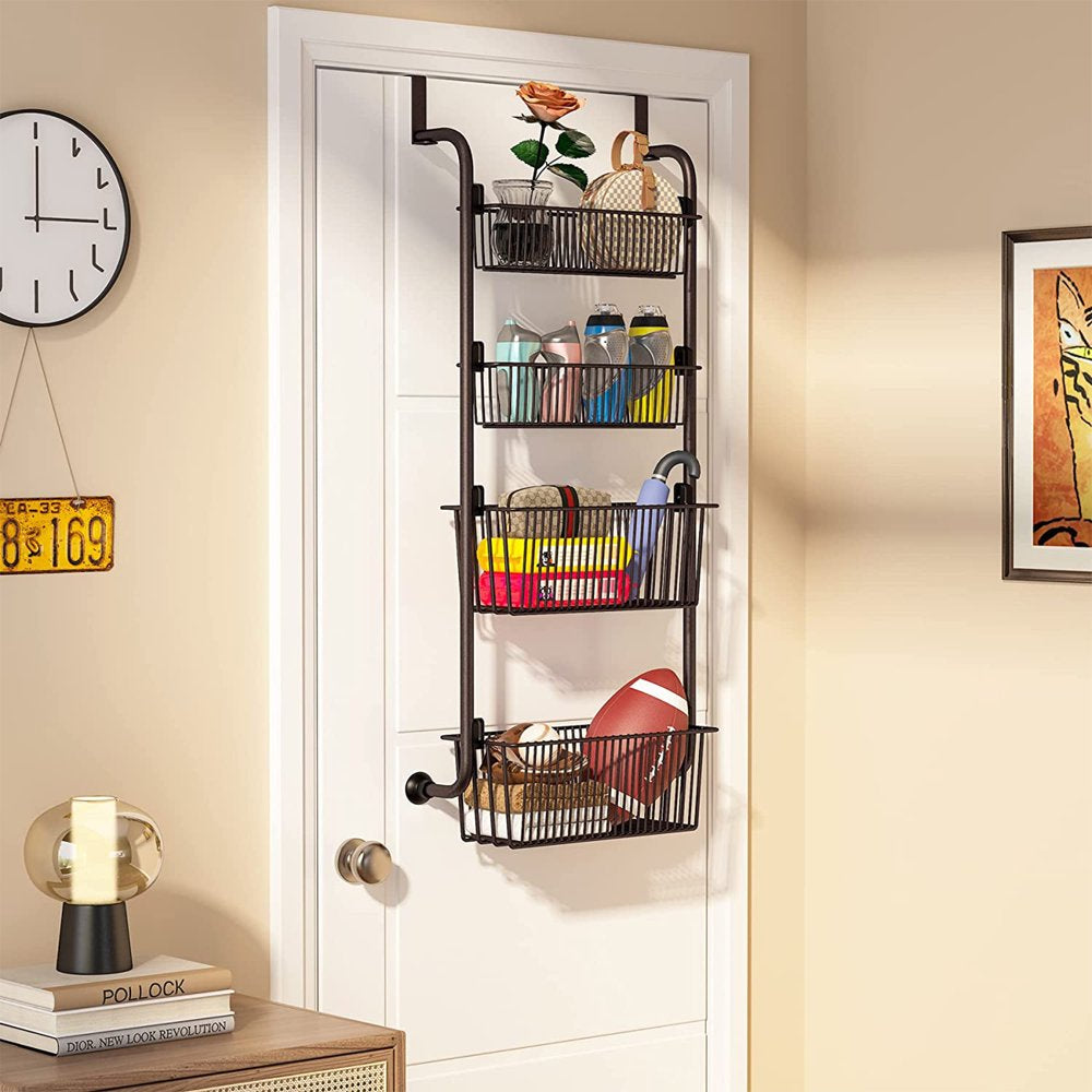 4-Tier over the Door Pantry Organizer Rack Baskets Pantry Door Organization and Storage Heavy-Duty Metal Kitchen Spice Rack over Door Can Organizer