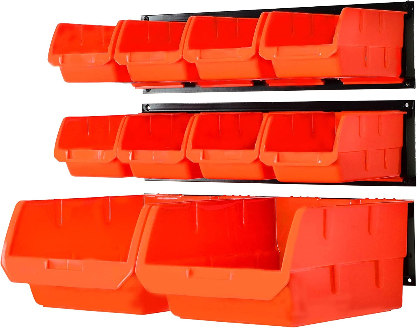 8-Bin Storage Bins Garage Rack System 2-Tier Orange Tool Organizers Cube Baskets Wall Mount Organizations (Orange)