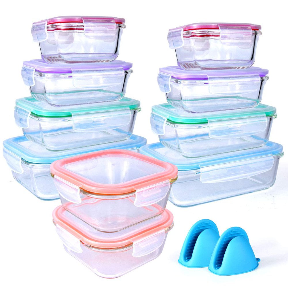 Glass Food Storage Airtight and Leakproof Containers Set 20 Pieces