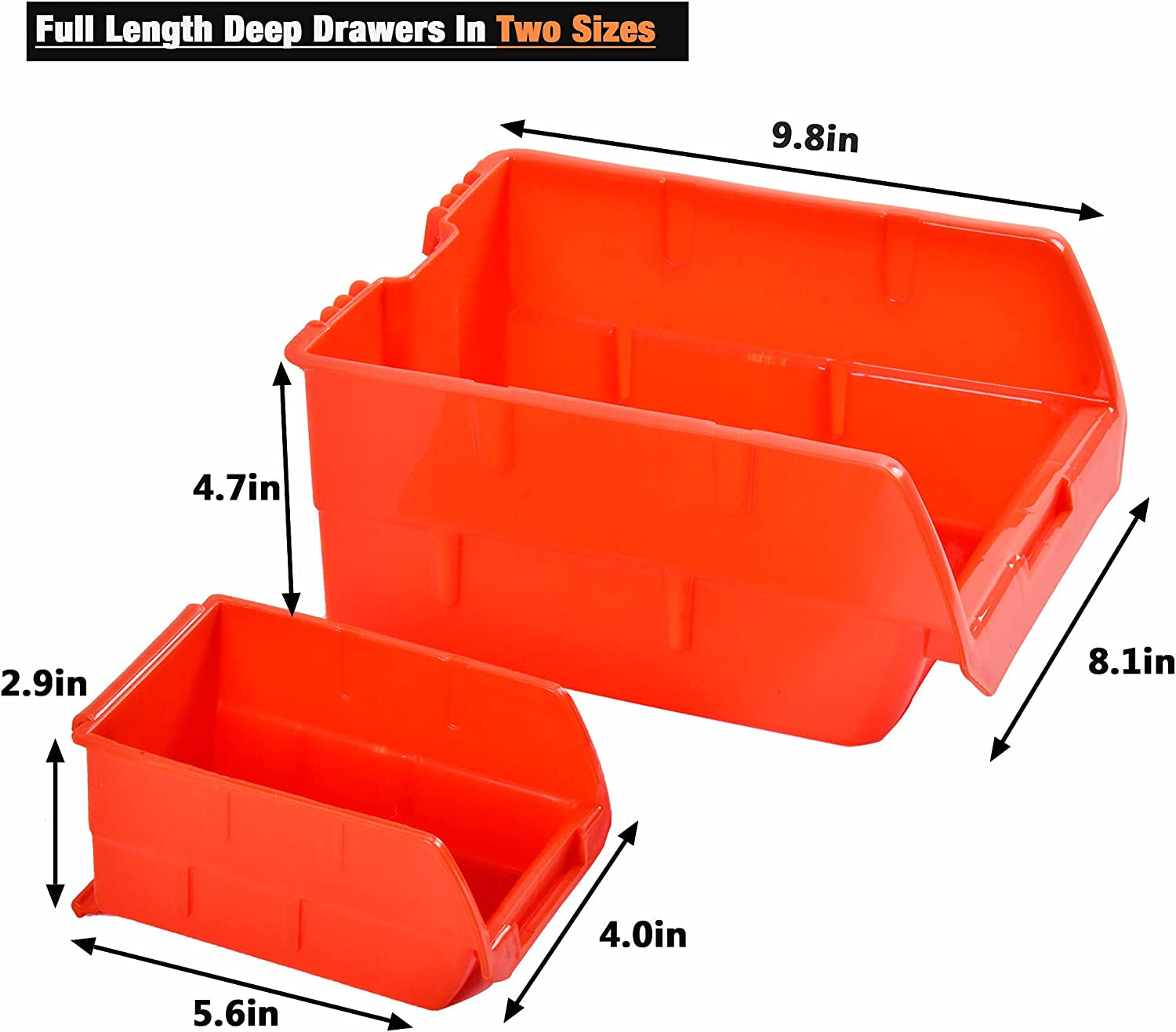 8-Bin Storage Bins Garage Rack System 2-Tier Orange Tool Organizers Cube Baskets Wall Mount Organizations (Orange)