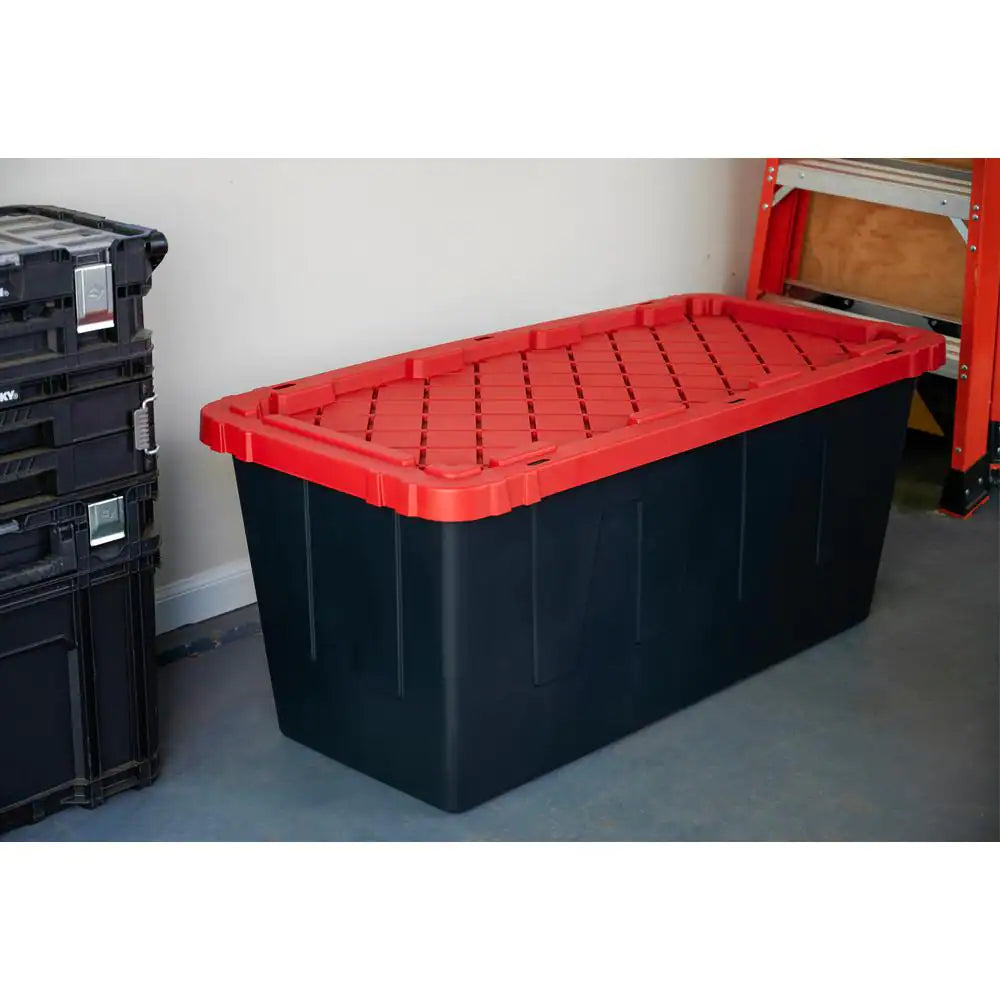 55 Gal. Tough Storage Tote in Black with Red Lid