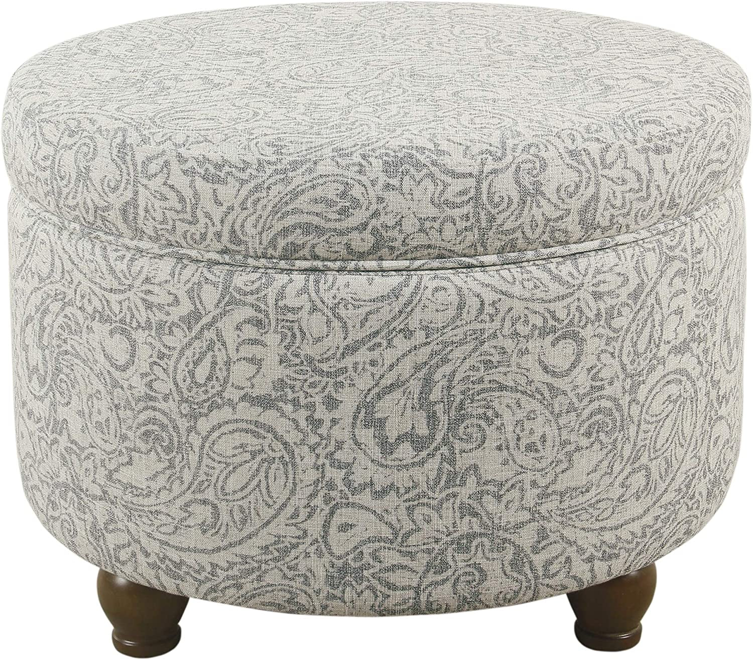 Home Decor | Upholstered round Storage Ottoman | Ottoman with Storage for Living Room & Bedroom, Gray Floral