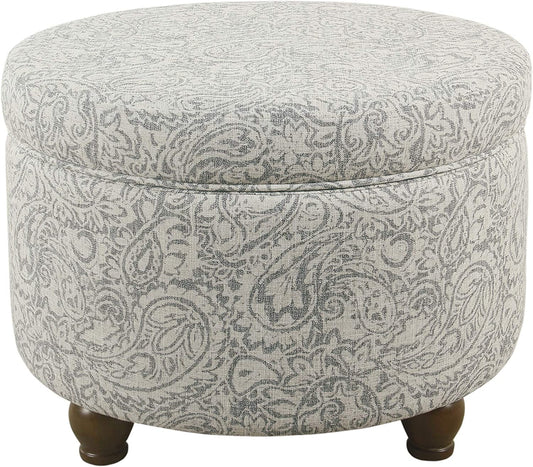 Home Decor | Upholstered round Storage Ottoman | Ottoman with Storage for Living Room & Bedroom, Gray Floral