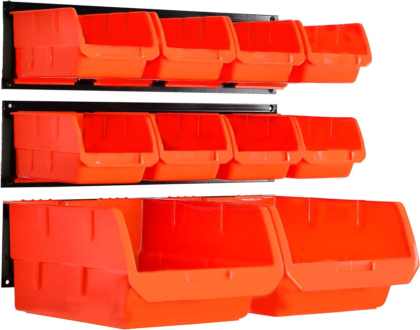 8-Bin Storage Bins Garage Rack System 2-Tier Orange Tool Organizers Cube Baskets Wall Mount Organizations (Orange)